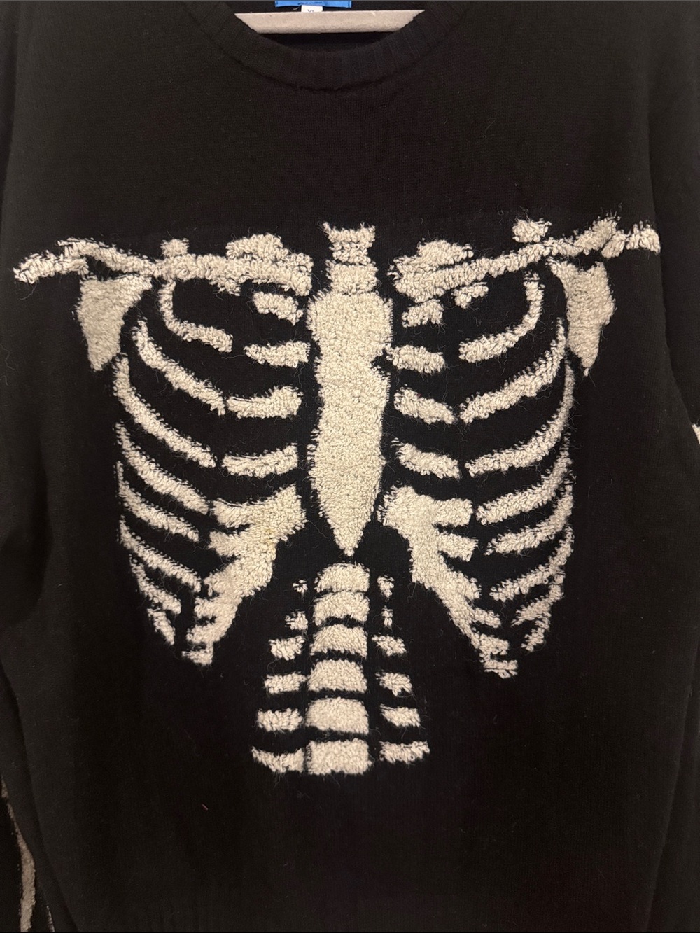 MARKET Skelly Intarsia Wool Blend Sweater, Black/white, size XL - Picture 7 of 12